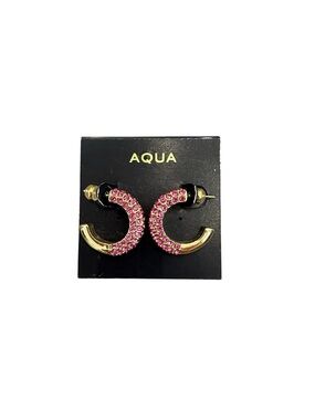Aqua Pink Pave Gold Hoop Earrings